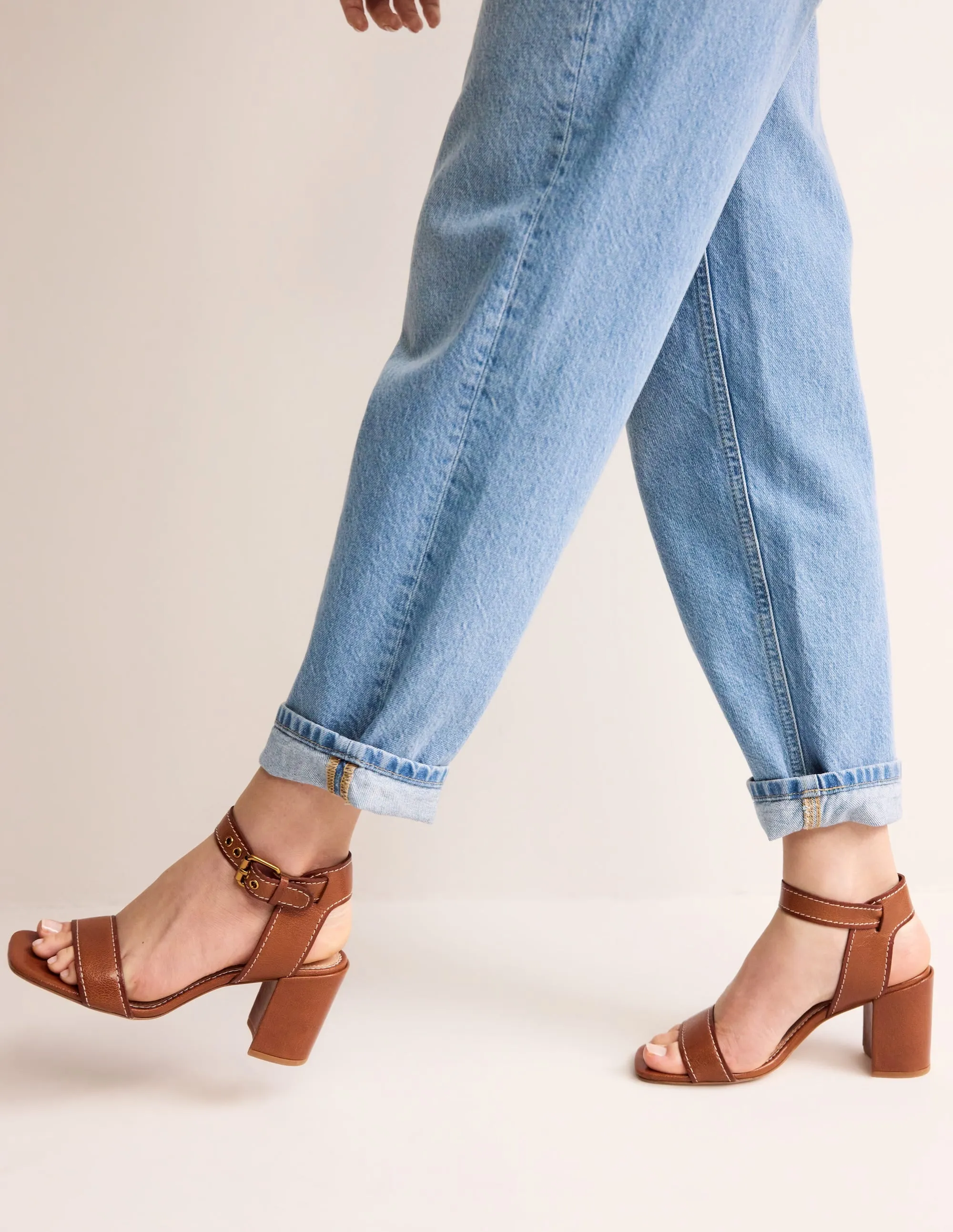 Ankle Strap Heeled Sandals-Tan Leather