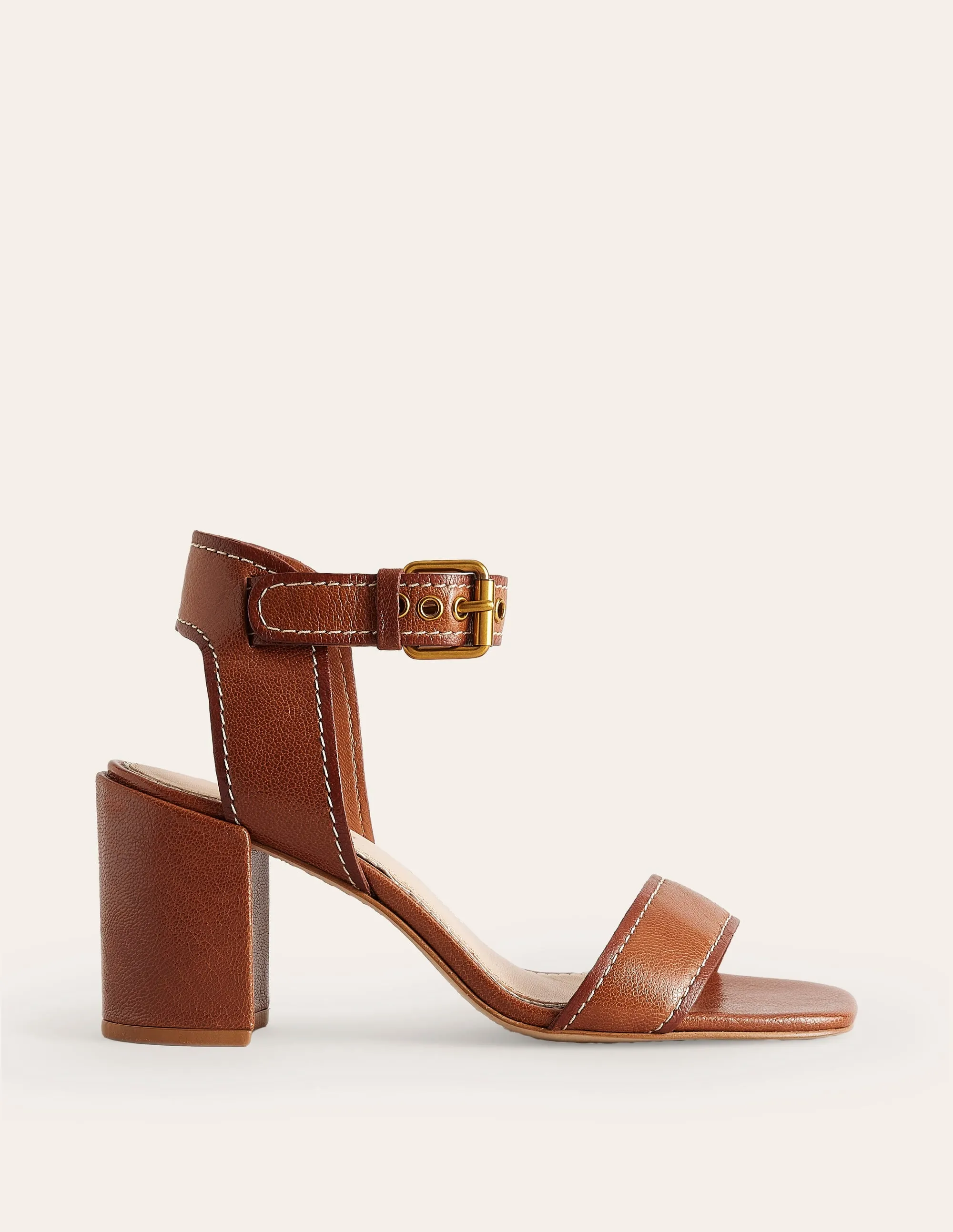 Ankle Strap Heeled Sandals-Tan Leather