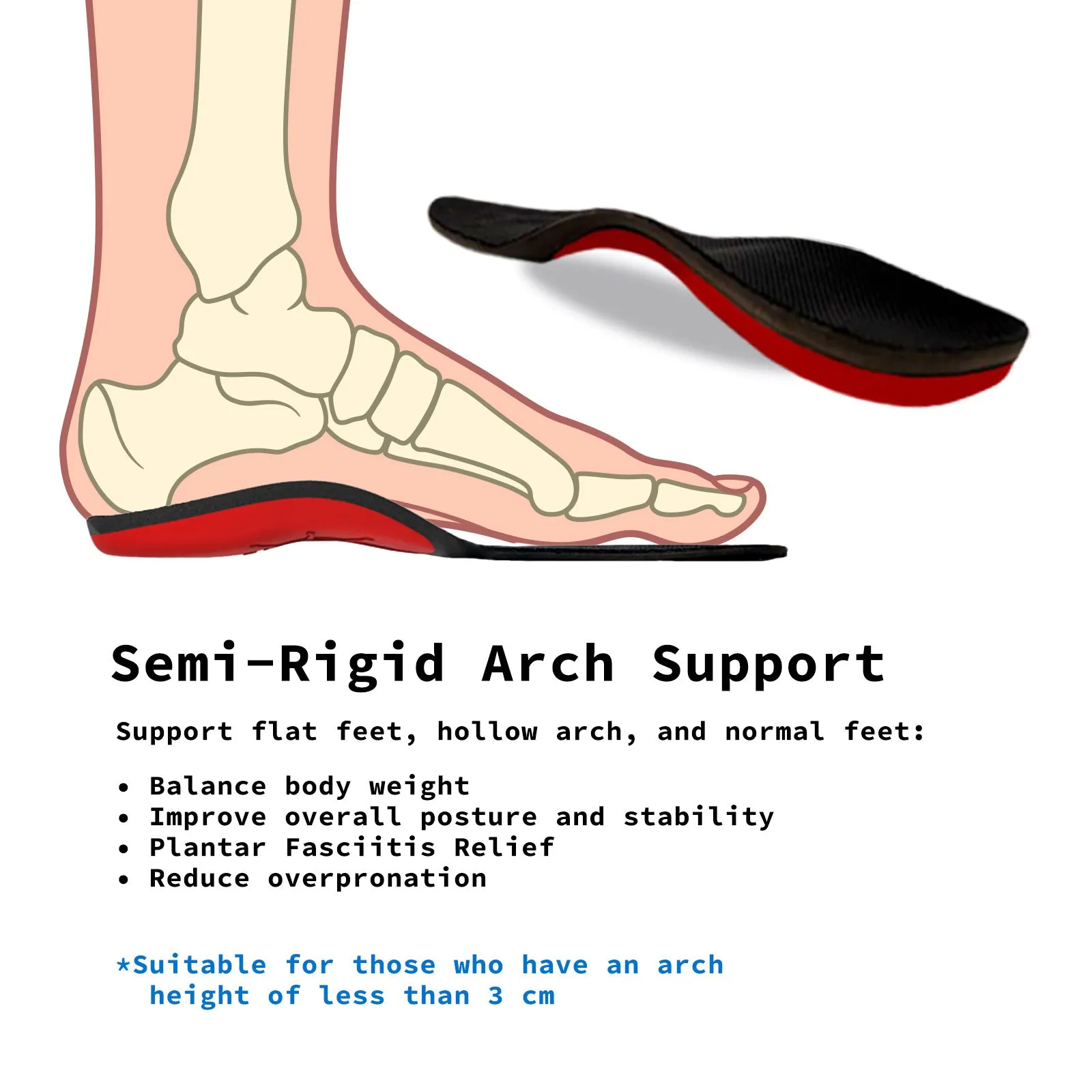 Arch Support Insoles, Shock Absorption, 4X Pair, Bibal