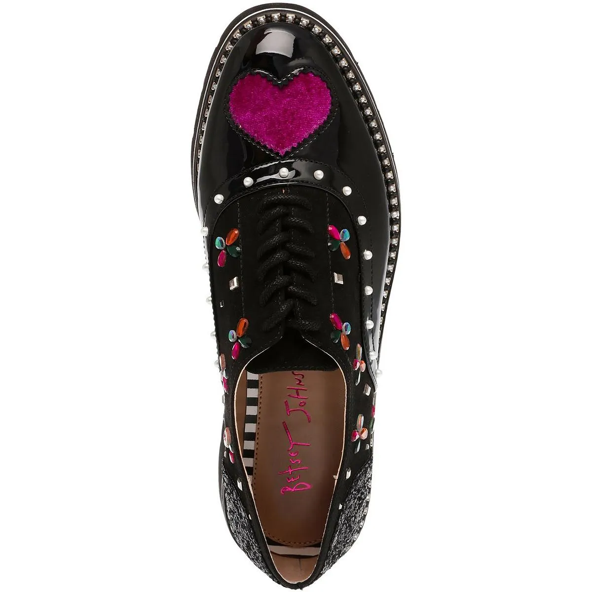 Betsey Johnson Womens PIXXY Patent Embellished Loafers