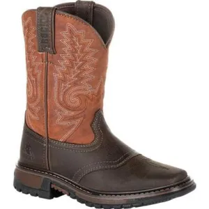 Big Kid's Brown/Orange Ride FLX Western Boot By Rocky Brands RKW0257Y