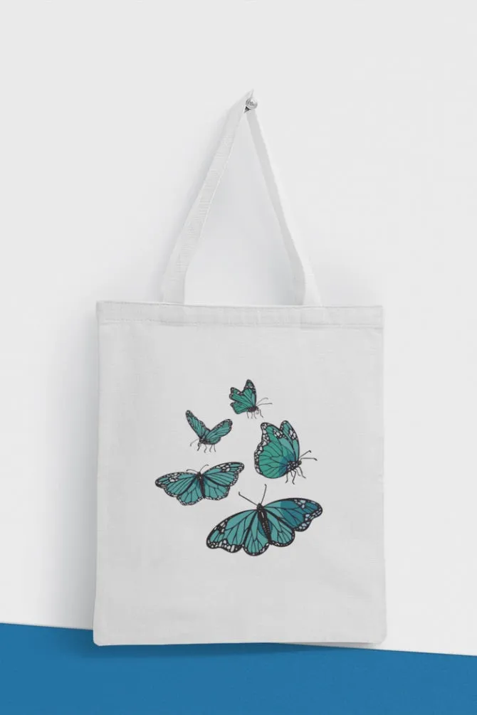 Blue Butterflies Flying Zipper Tote Bag