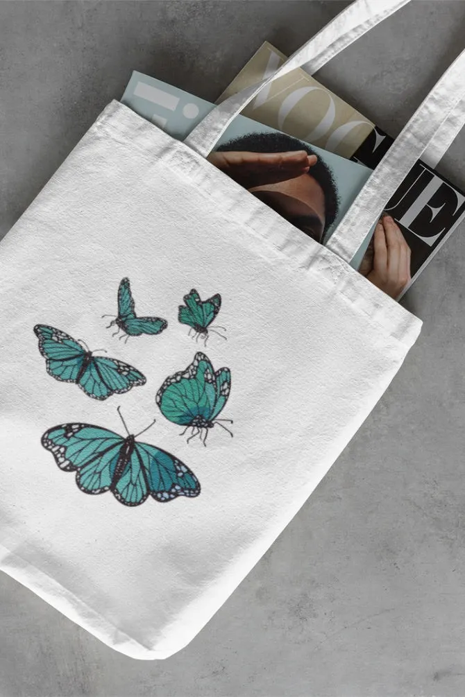 Blue Butterflies Flying Zipper Tote Bag