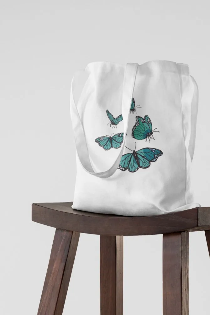 Blue Butterflies Flying Zipper Tote Bag