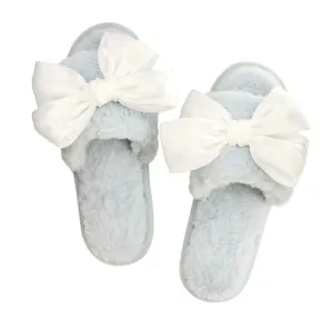 Blue Slippers With White Bow