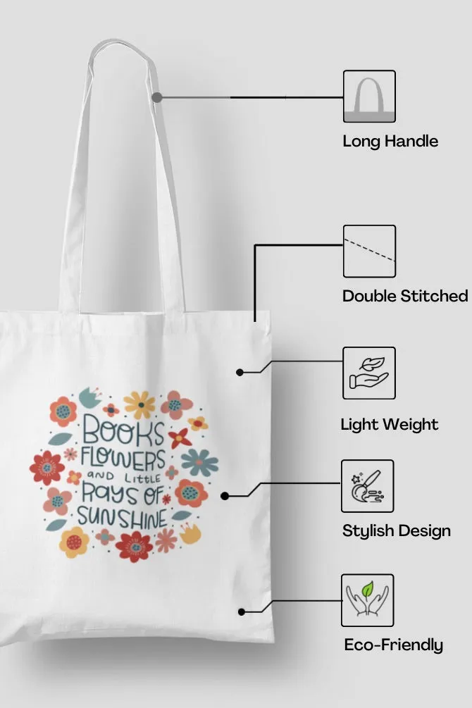 Books And Flowers Zipper Tote Bag