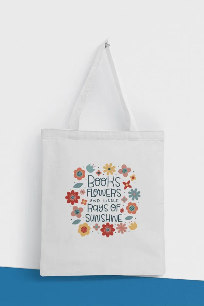 Books And Flowers Zipper Tote Bag