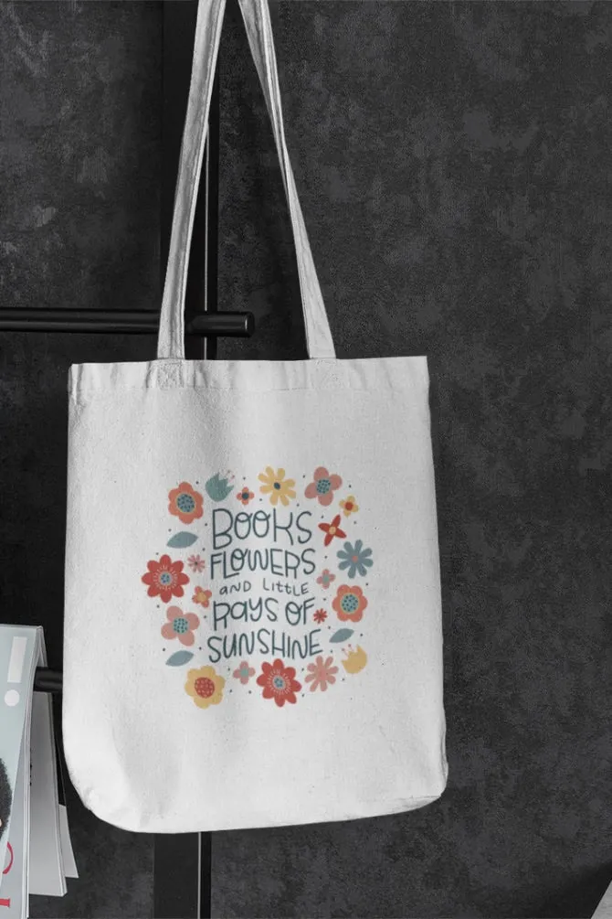 Books And Flowers Zipper Tote Bag