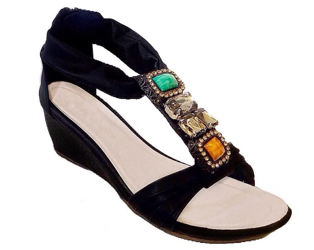 Bright Gemstone Wedge Sandals