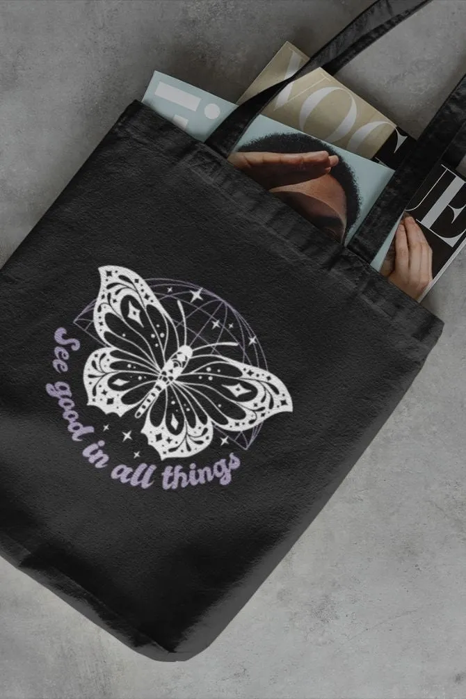 Butterfly Quote Zipper Tote Bag