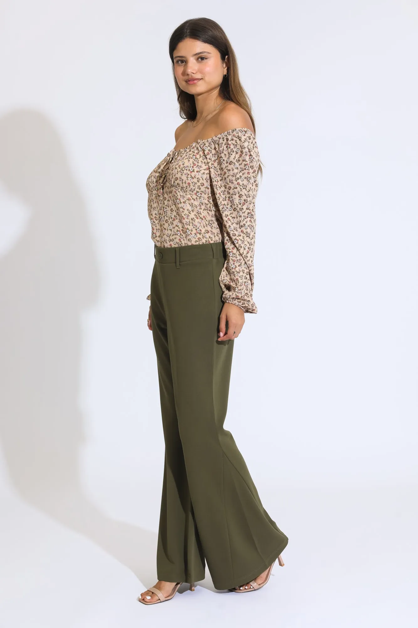 Cassie Pull On Flare Pants - Sea Kelp