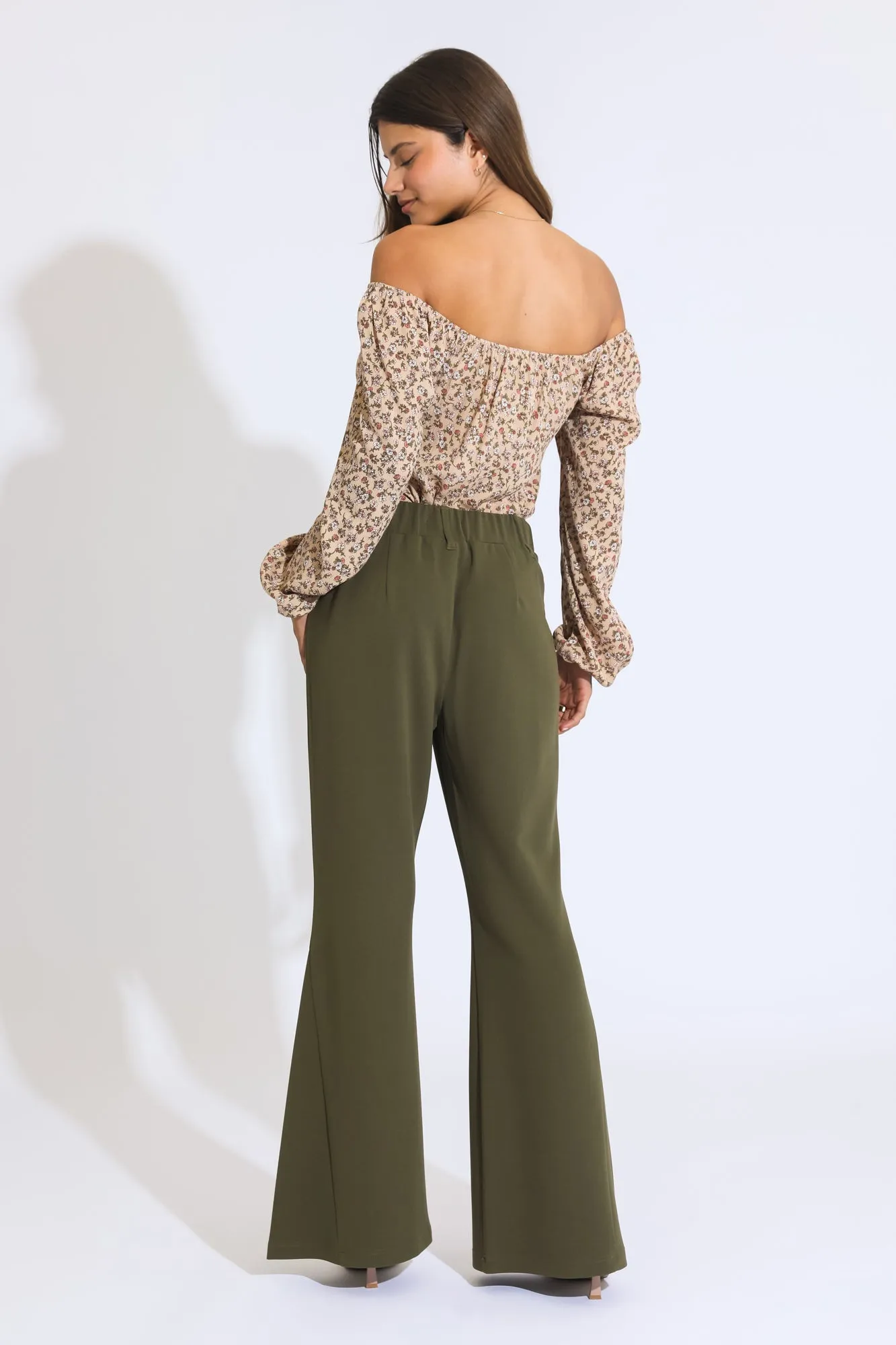 Cassie Pull On Flare Pants - Sea Kelp