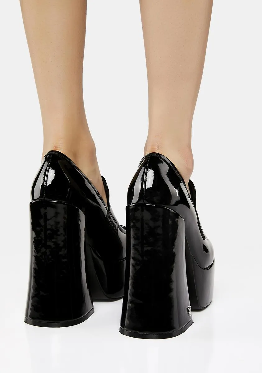 Chemistry Black Patent Leather Oxford Platform Heels