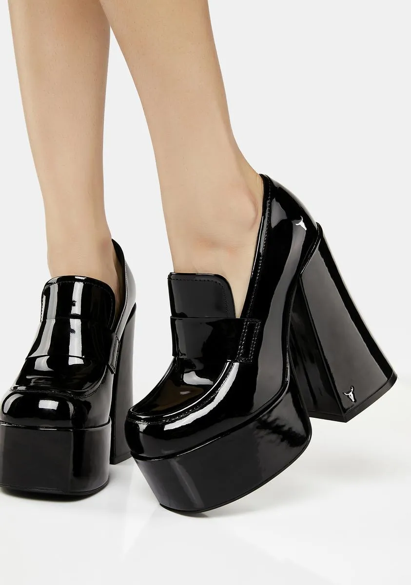 Chemistry Black Patent Leather Oxford Platform Heels