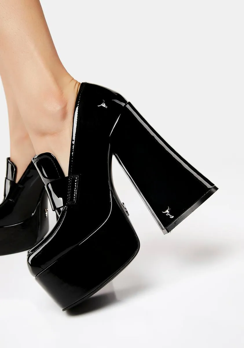 Chemistry Black Patent Leather Oxford Platform Heels