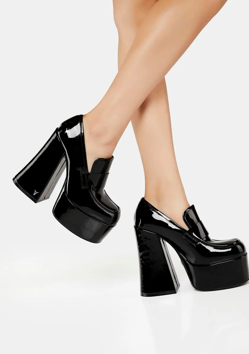 Chemistry Black Patent Leather Oxford Platform Heels