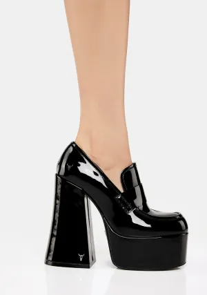 Chemistry Black Patent Leather Oxford Platform Heels