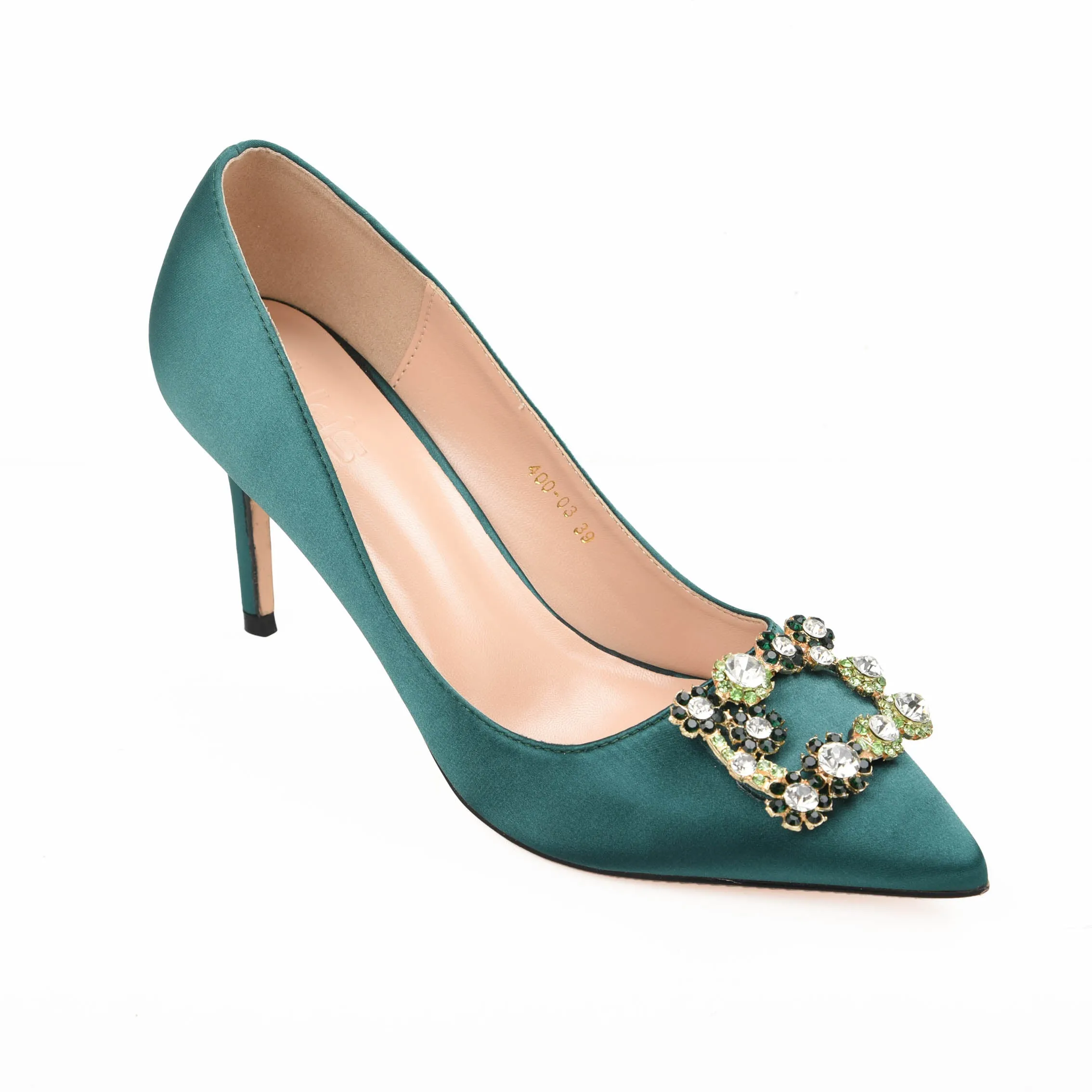 Chic Green Embellished High Heel Pumps | 432L-K