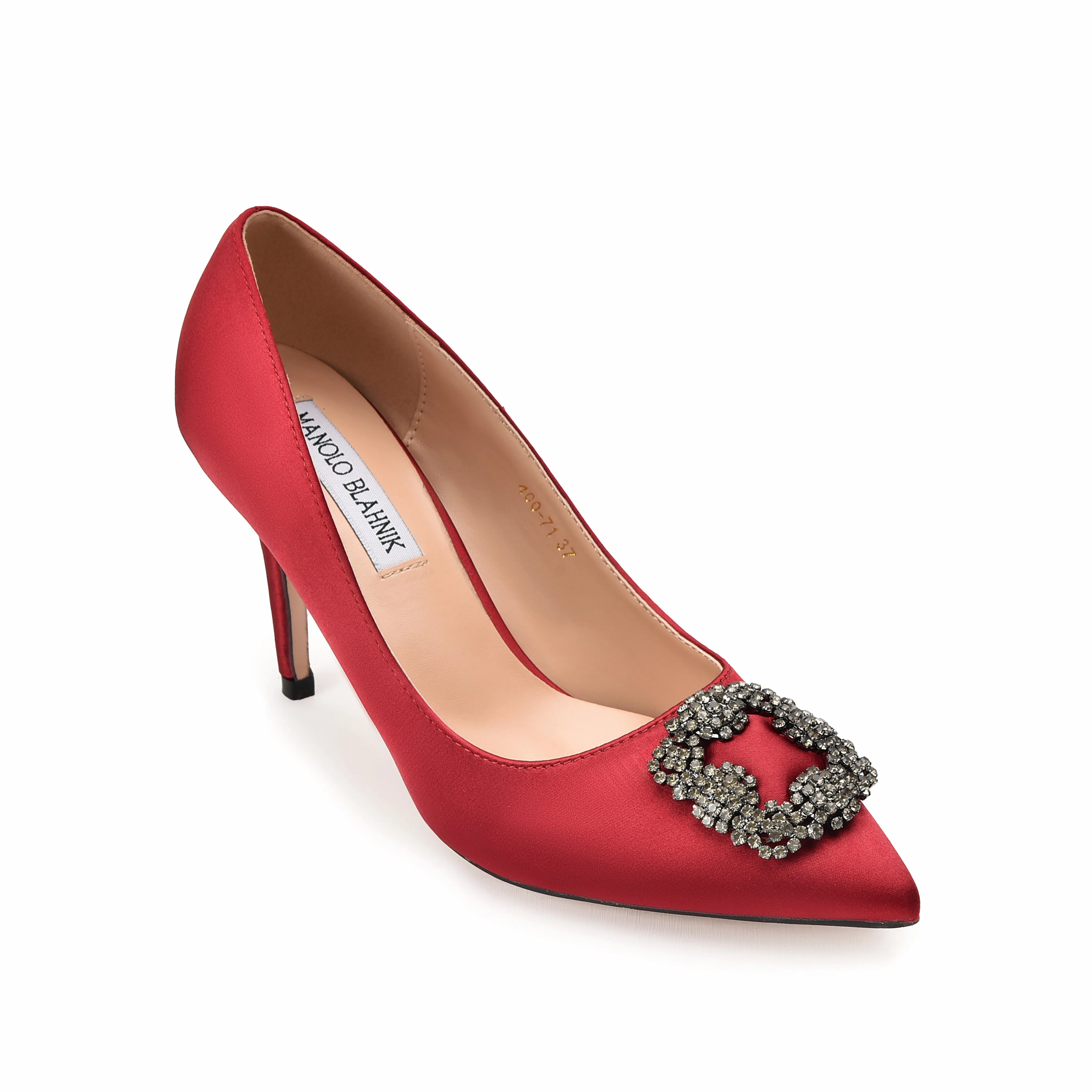 Chic Red Satin Pumps with Brosch Embellishment | 472L-M