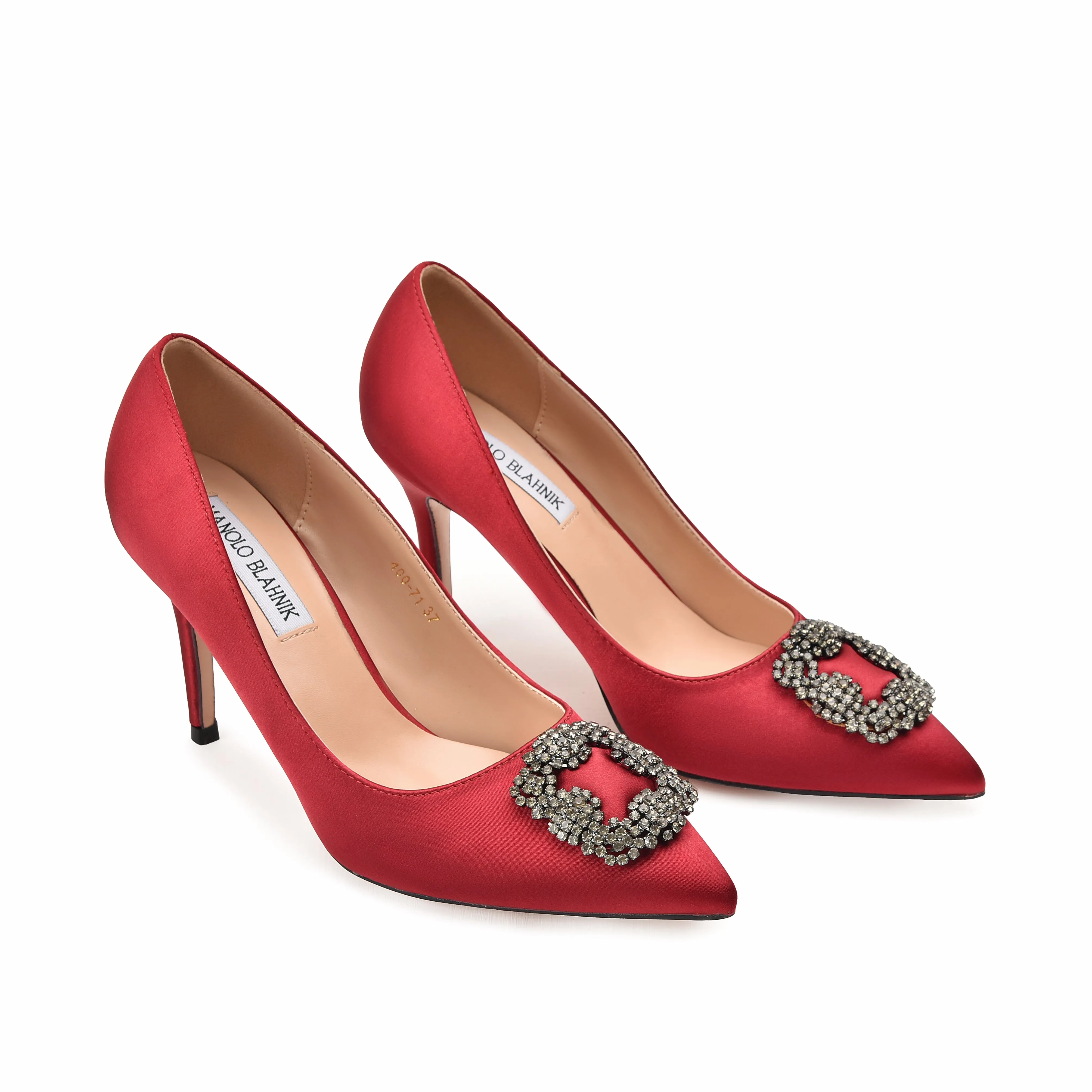 Chic Red Satin Pumps with Brosch Embellishment | 472L-M