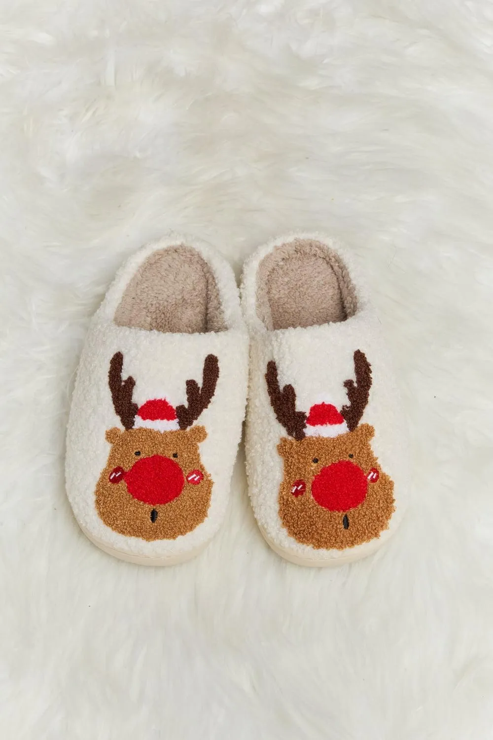 Christmas Rudolph Print Plush Slide Slippers