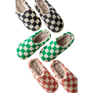 Cozy Checkered Fuzzy Slippers