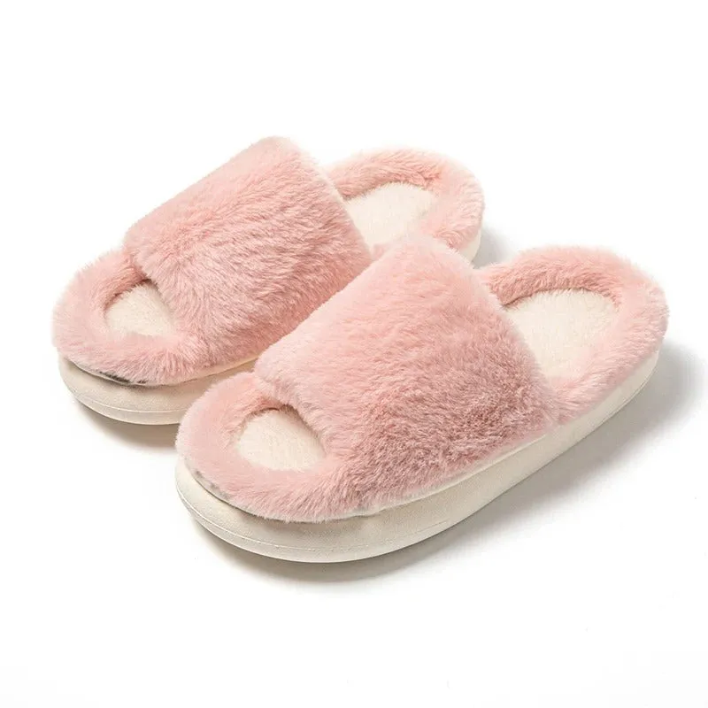 Cozy Fur Peep Toe Slippers for Women