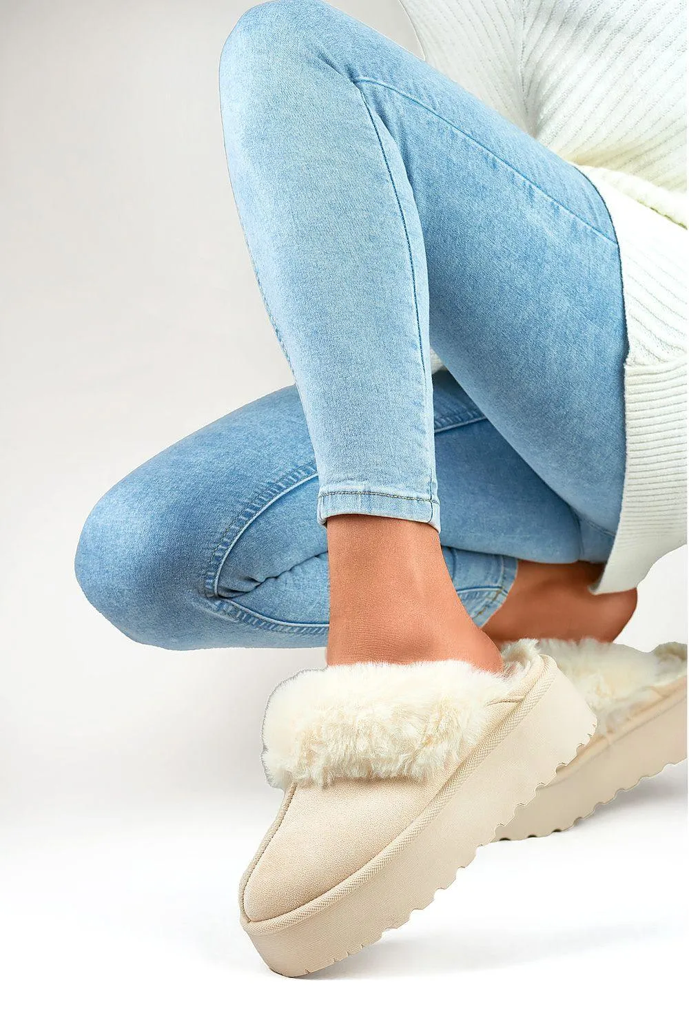 Cozy Furry Platform Mules