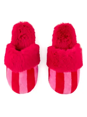 Cozy Up Stripe Slippers - Red