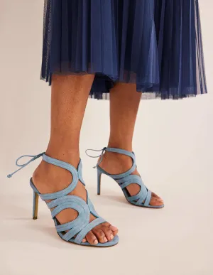 Cut Out Heeled Sandals-Delph Blue Suede