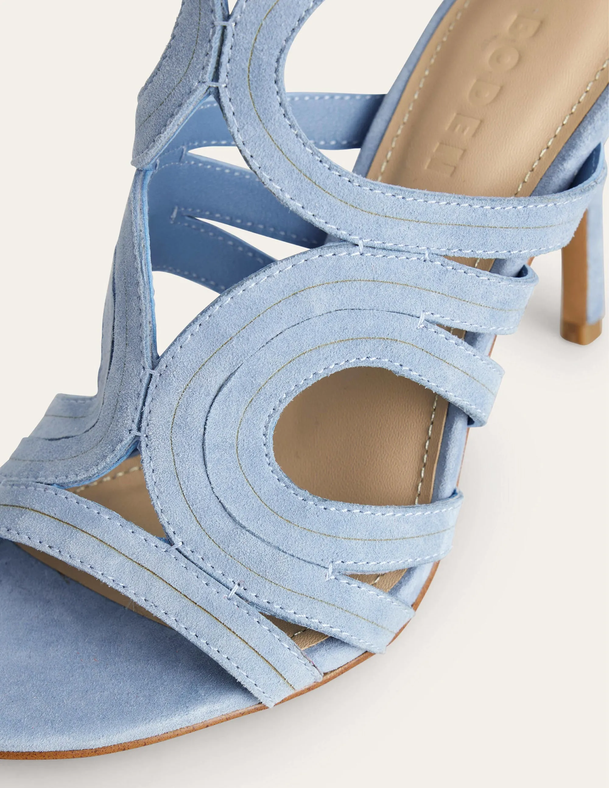 Cut Out Heeled Sandals-Delph Blue Suede