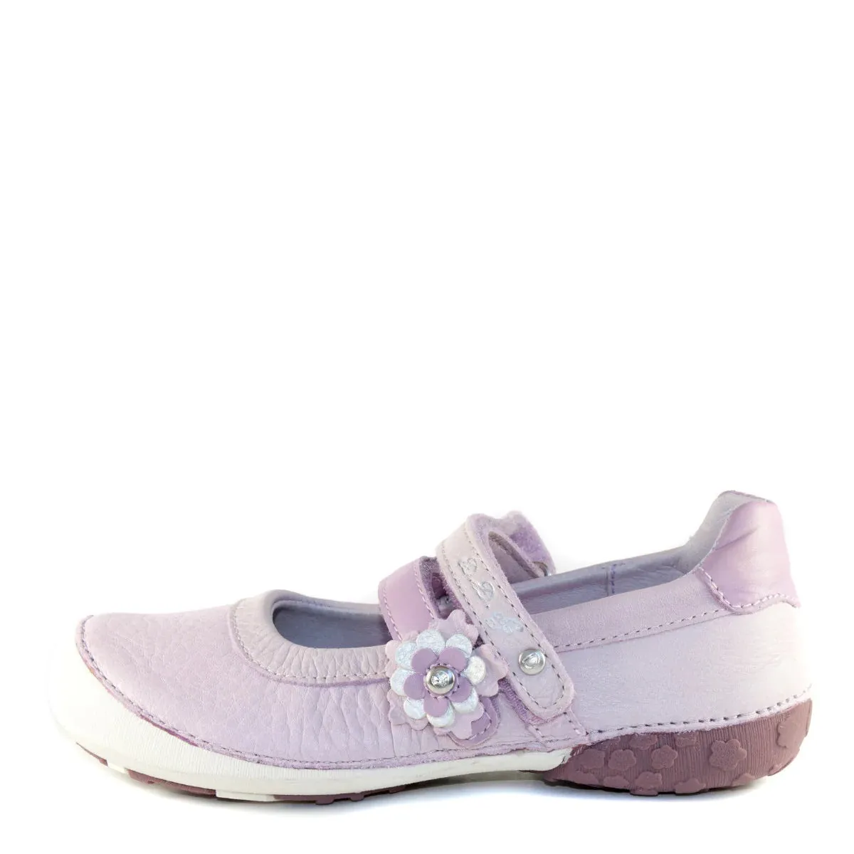 D.D. Step Little Kid Double Strap Girl Dress Shoes Violet With Flower - Supportive Leather From Europe Kids Orthopedic