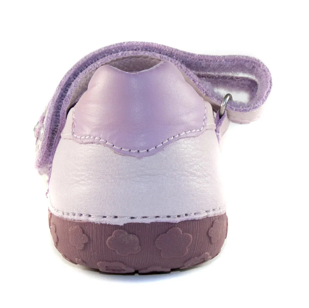 D.D. Step Little Kid Double Strap Girl Dress Shoes Violet With Flower - Supportive Leather From Europe Kids Orthopedic