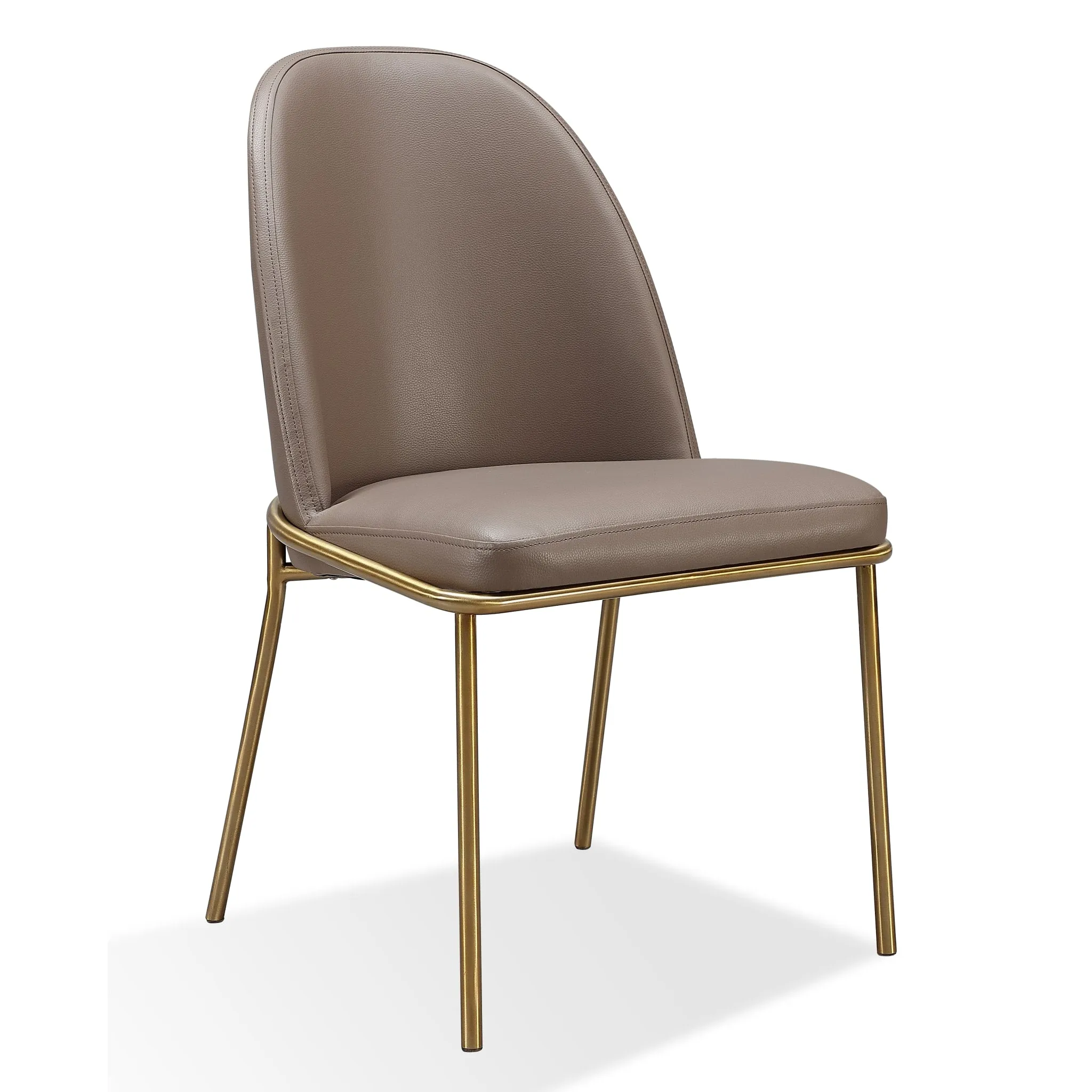 Doheny Leather Upholstered Metal Leg Dining Chair in Boots and Brass