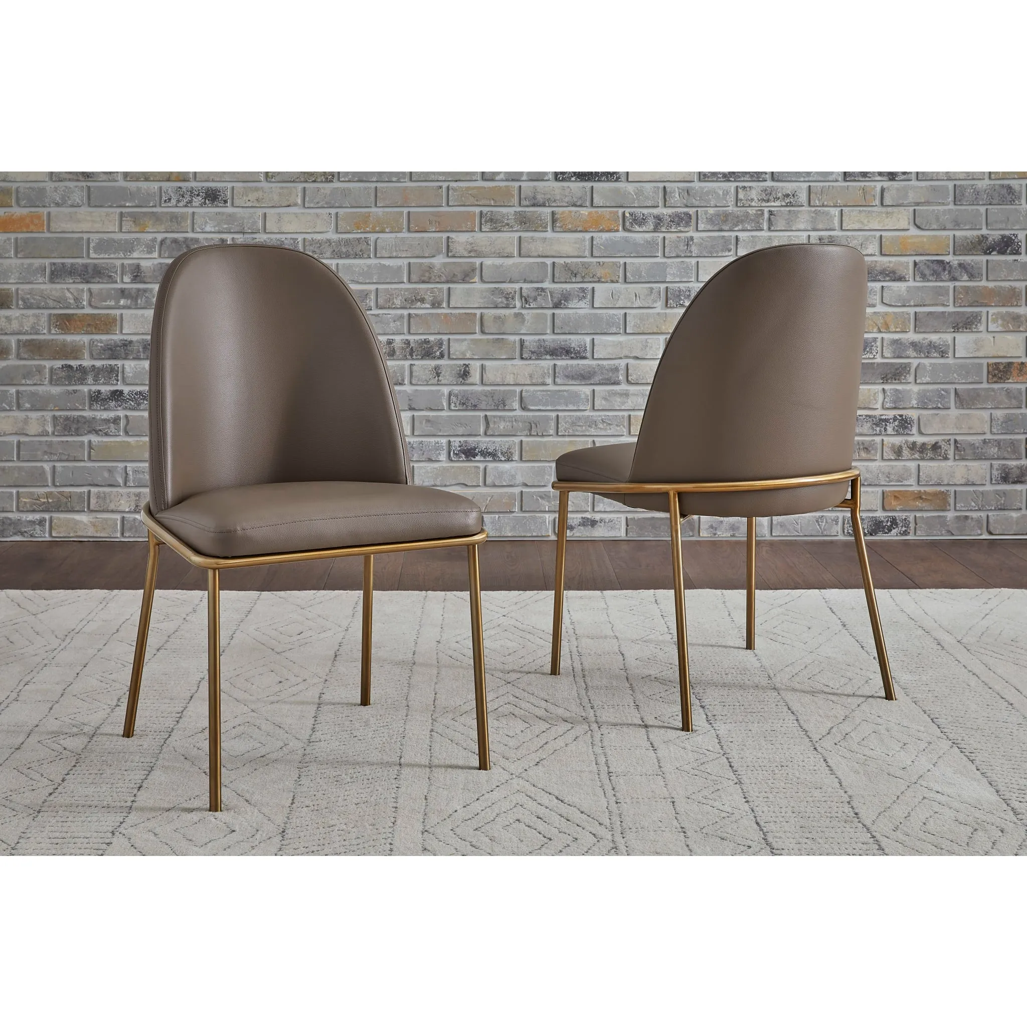 Doheny Leather Upholstered Metal Leg Dining Chair in Boots and Brass