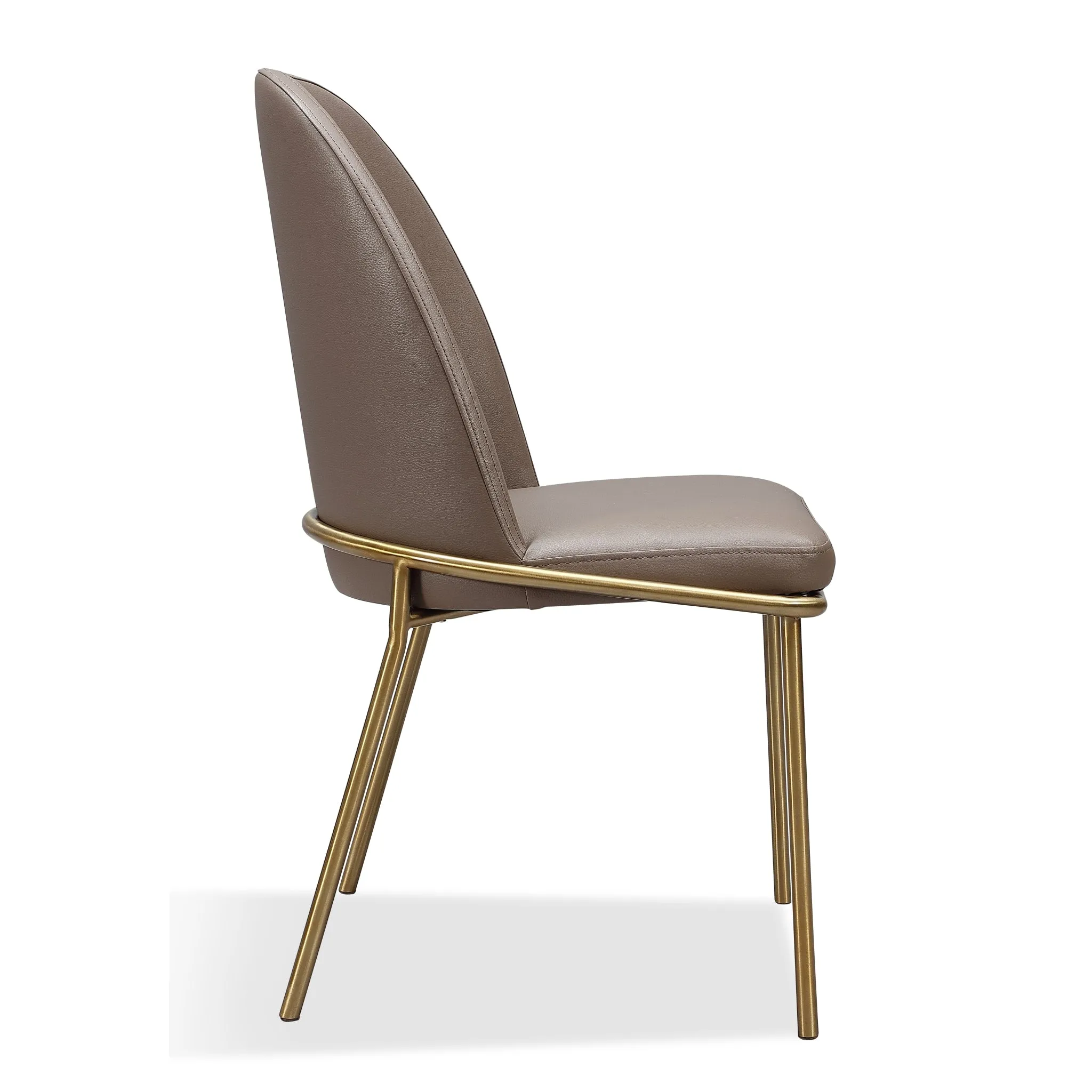 Doheny Leather Upholstered Metal Leg Dining Chair in Boots and Brass