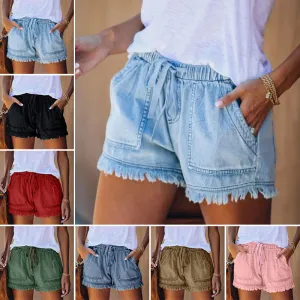 Elastic High Waist Slim Denim Shorts