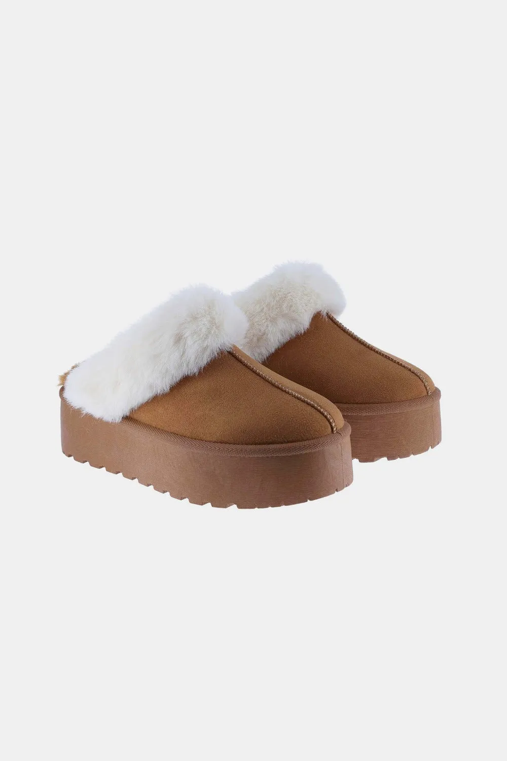 Explore More Collection - Weeboo Thick Bottom Fur Trim Snow Slippers