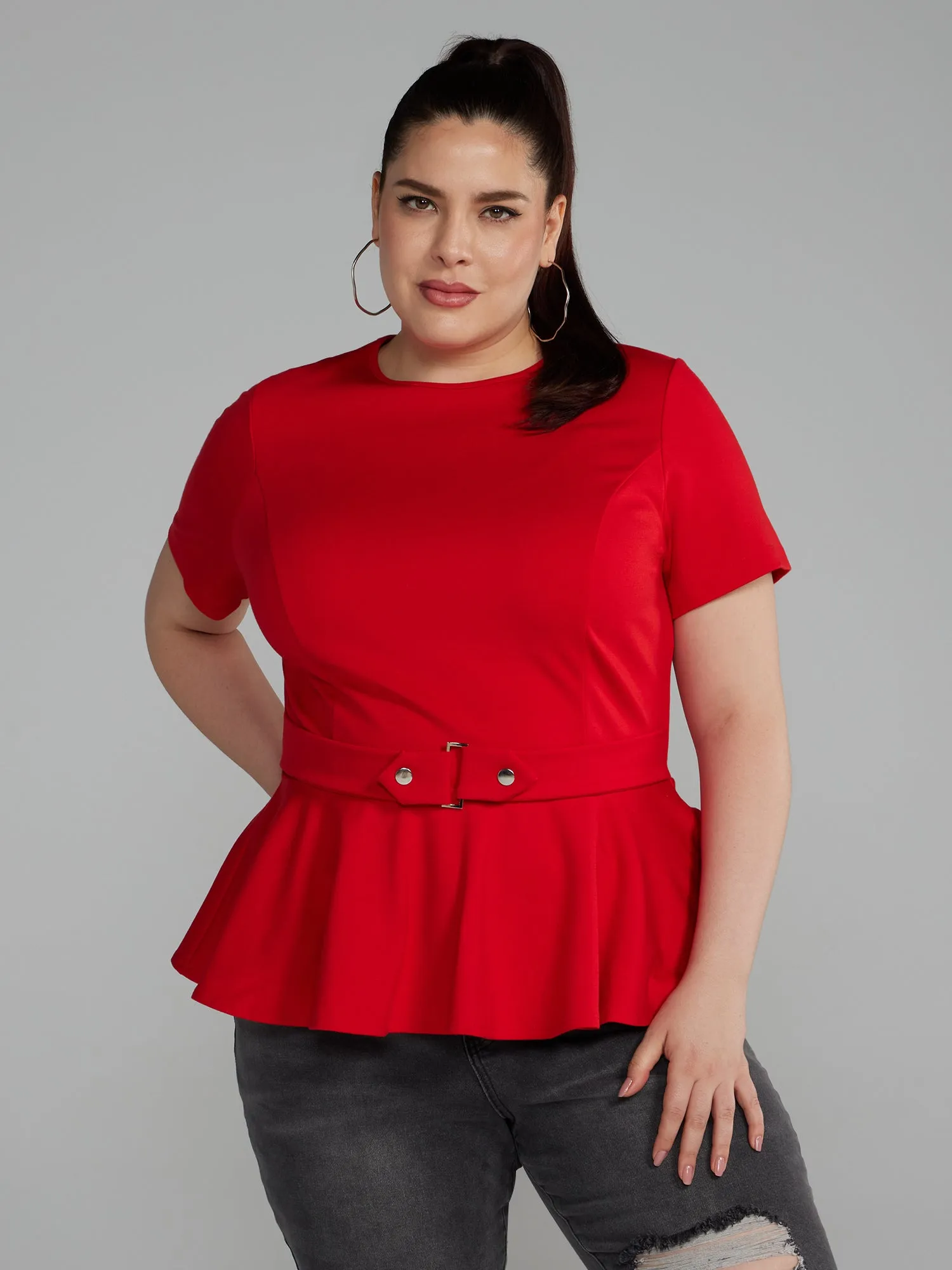 Fashion To Figure - Belted Knit Peplum Top