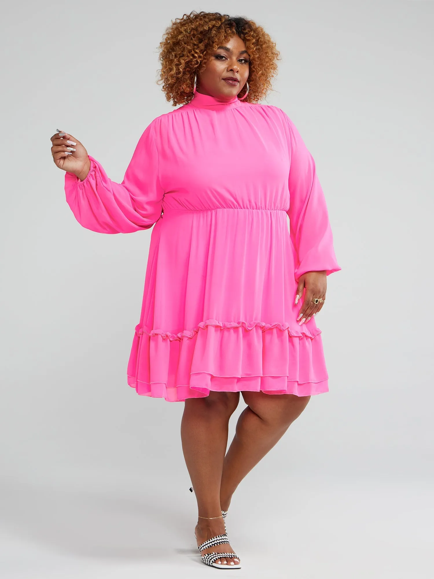 Fashion To Figure - Lupita Chiffon Tiered Ruffle Dress