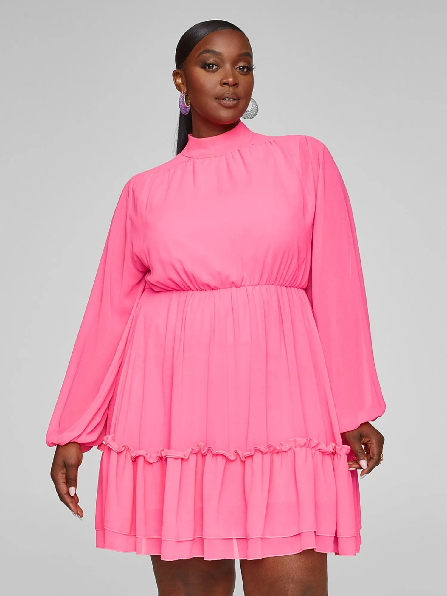 Fashion To Figure - Lupita Chiffon Tiered Ruffle Dress