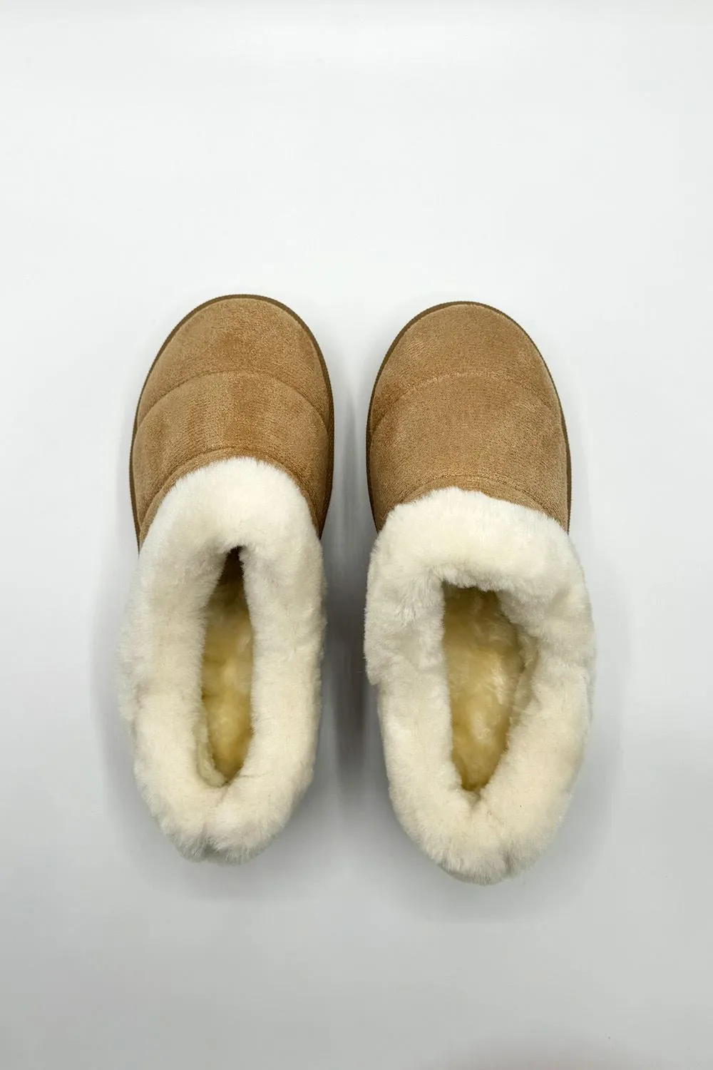 Felpa Faux Fur Quilted Flatform Slippers in Sand