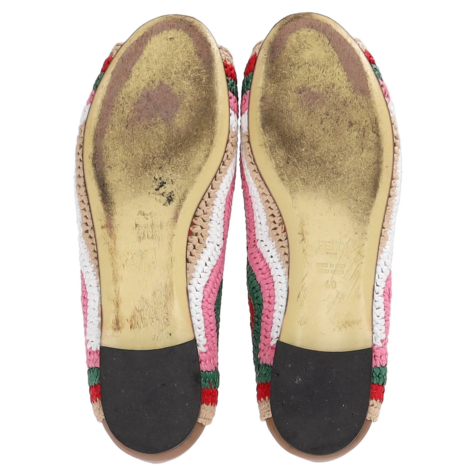 Fendi Chameleon Waves Flats in Multicolor Raffia