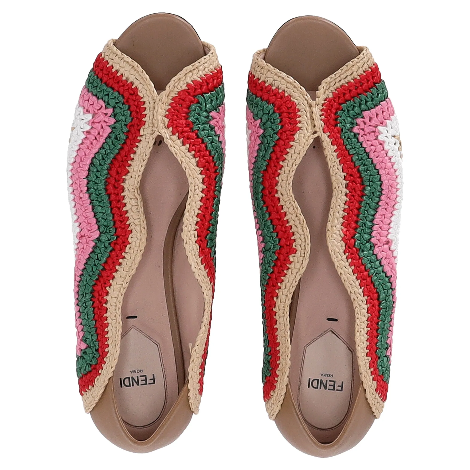 Fendi Chameleon Waves Flats in Multicolor Raffia