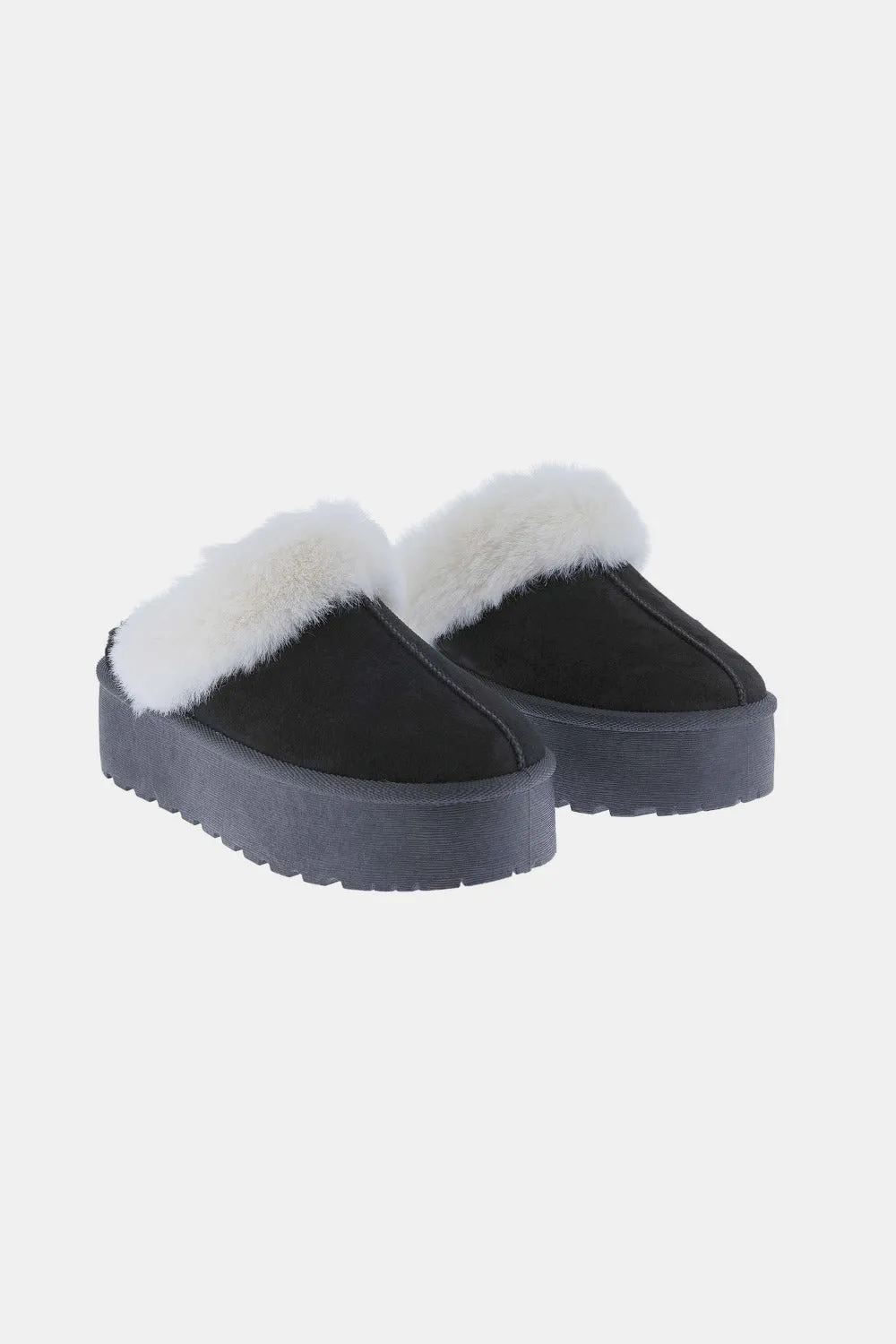 Frosted Bliss Platform Fuzzy Slippers-black