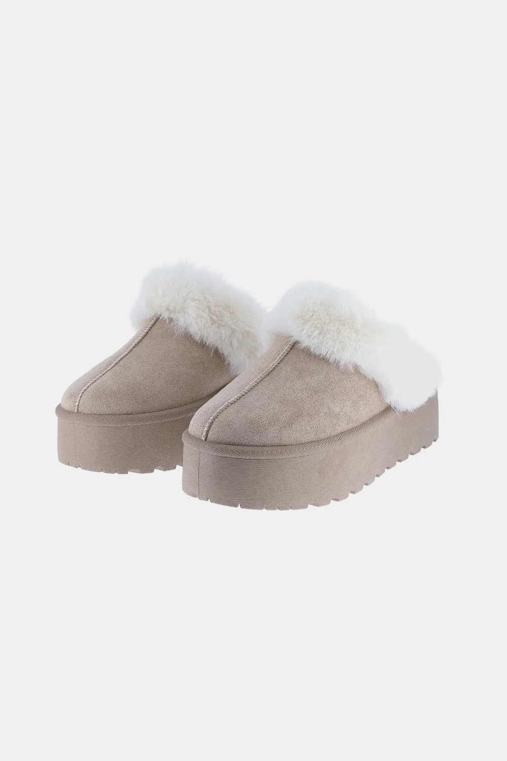 Frosted Bliss Platform Fuzzy Slippers-taupe