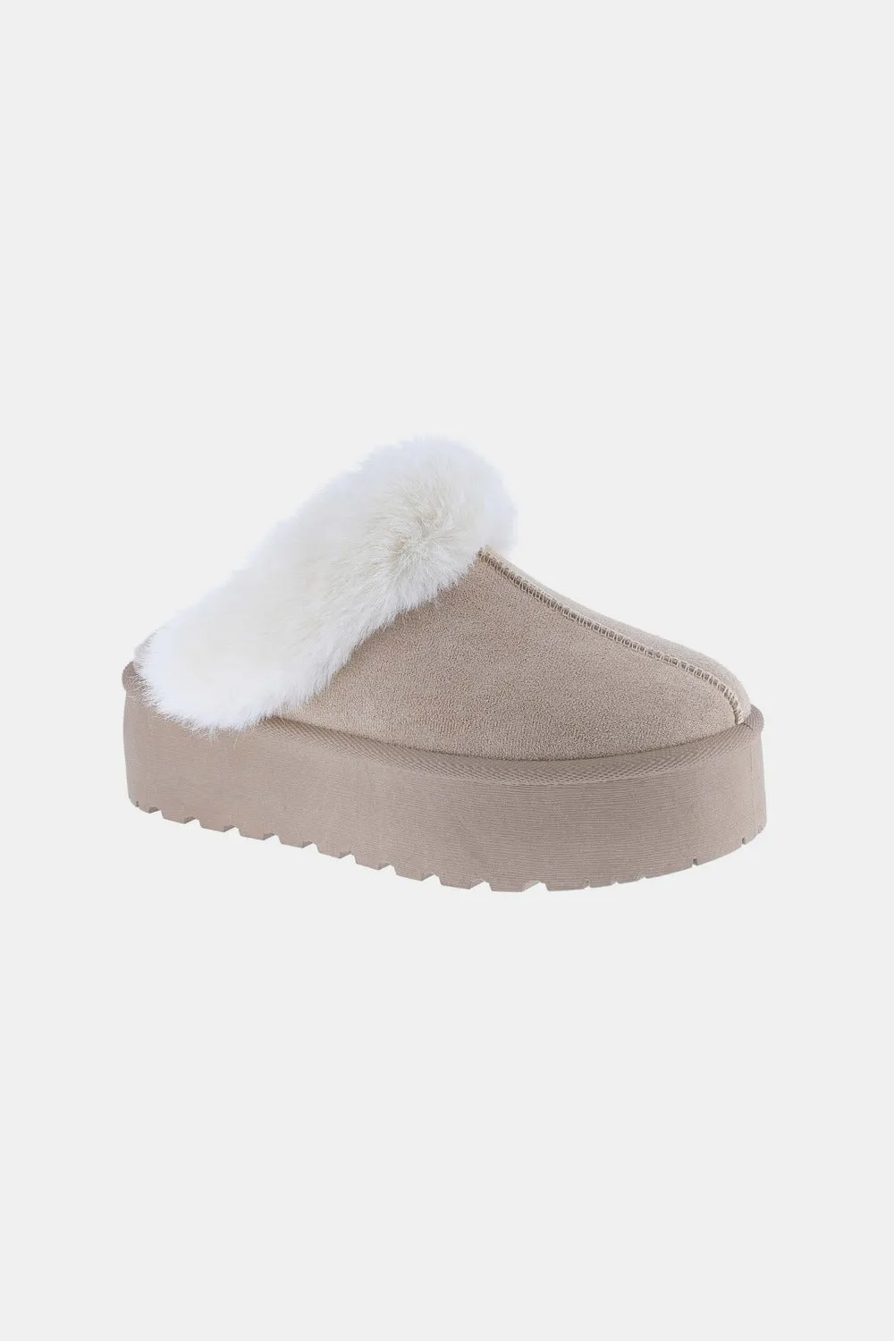 Frosted Bliss Platform Fuzzy Slippers-taupe