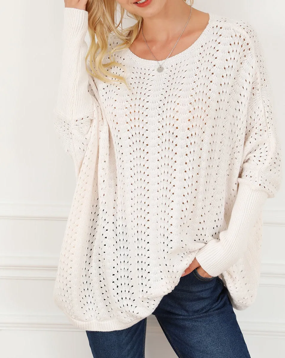 Hollowed Pointelle Dolman Sleeve Sweater