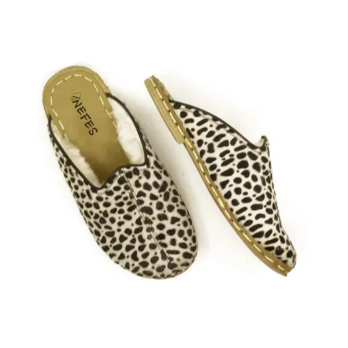 Leopard Print Faux Fur Slippers for Women