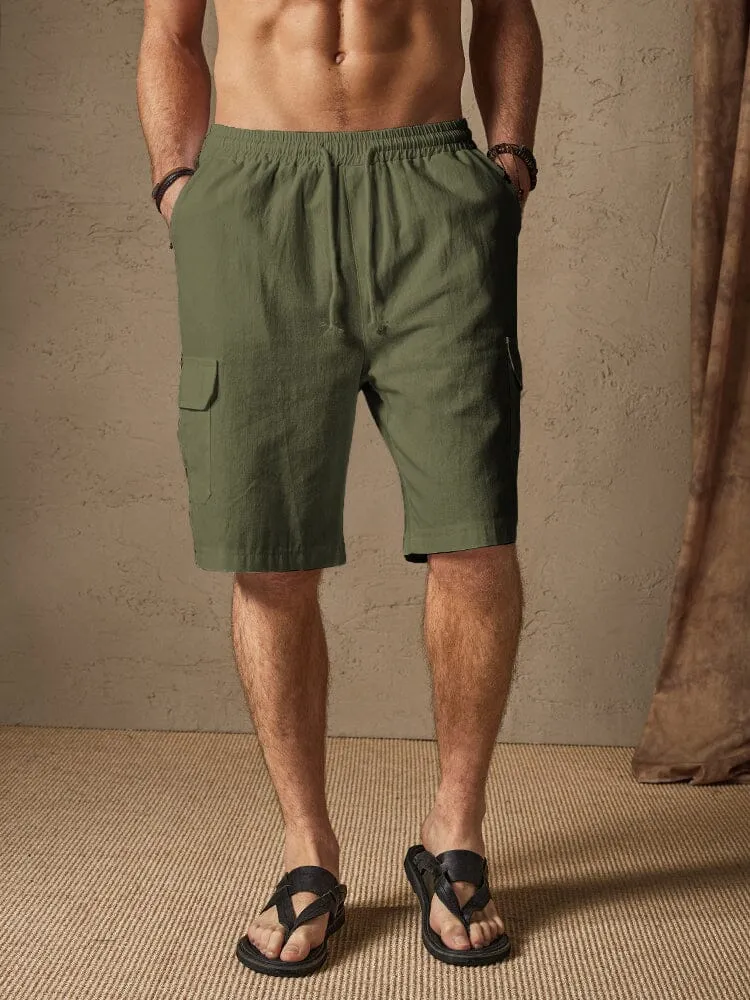 Linen Style Casual Shorts with Pockets